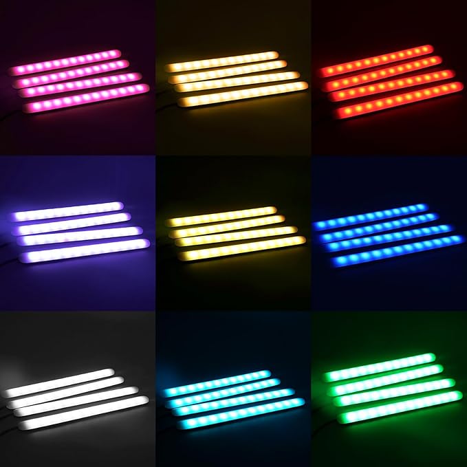 Car Led Light Interior 6 Inch 48LEDs Soft Lighting Frosted Under Dash Foot Well Light RGB, 29 Modes Static/Gradient/Strobe/Music, with Controller App Timer, USB 5V