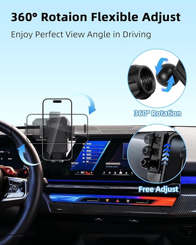PZK Car Phone Mount for BMW X5 X6 2024 2025 2026 & BMW X7 2023-2026 Accessories Custom 14.9-inch Screen Auto Lock Car Phone Holder with Storage Box 360° Rotation Cradles Not Affect Air Vent