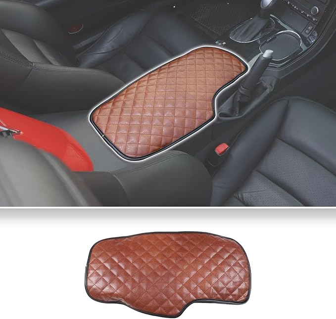 Center Console Armrest Cover for Chevy Corvette C6 2005-2013, Centre Armrest Seat Box Cover, Armrest Arm Rest Pad, Middle Consoles Cushion Protector Mat, Leather (Brown)