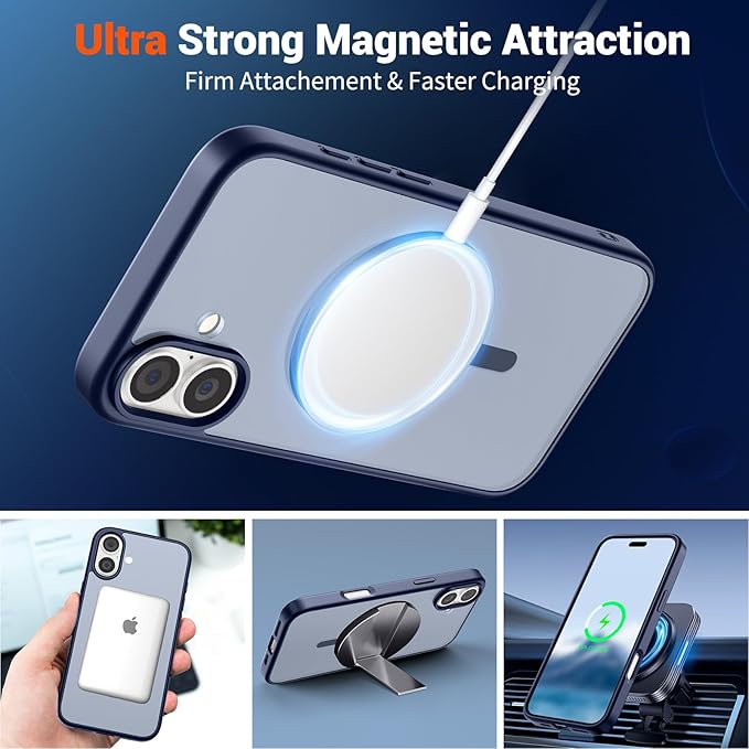 SUPFINE Magnetic for iPhone 16 Case (Compatible with MagSafe) (Military Grade Drop Protection) Slim Translucent Matte Shockproof with Anti-Fingerprint Phone Case,Navy Blue