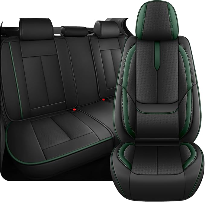 Fit for 98% of Mercedes Benz Car Seat Covers, Premium Nappa Leather Seat Cover, Fully Wrapped Protect Modern Style Seat Cover (5-Seat Standard, Black & Green)