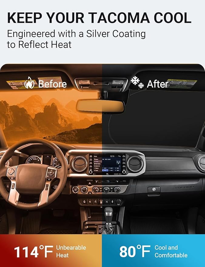Proadsy 2026 Upgrade Front Windshield Sun Shade Foldable Sunshade Protector Custom Fit 2016-2023 Tacoma 2Dr 4Dr Pickup Accessories