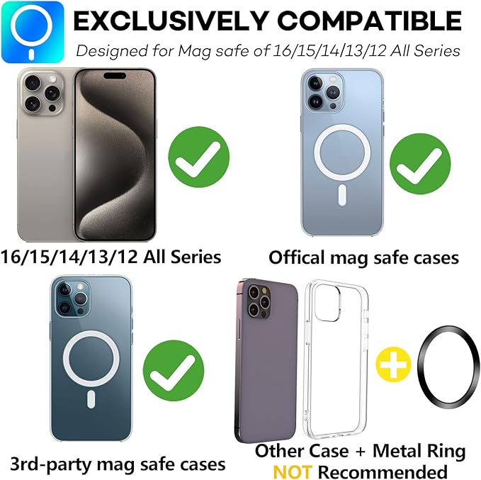 Compatible with Mag Safe Car Mount Dashboard Magnetic 360° Adjustable Phone Holder Soft Rubber Front Compatible with iPhone 16/15/ 14/13/ 12/ Pro/Pro Max No Metal Plate Needed Since 2021