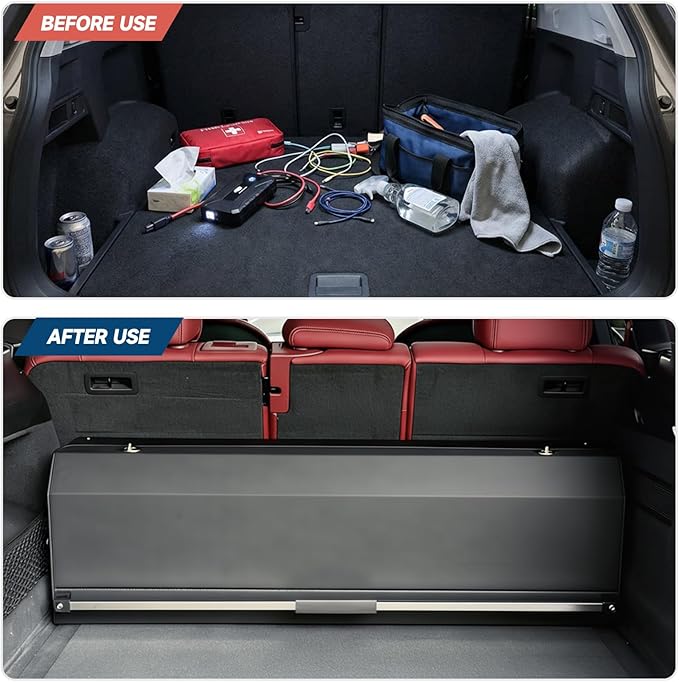 Trunk Organizer SUV with LED Light, Waterproof Leather Car Trunk Storage Organizer with Lights, Large Capacity Sturdy Car Storage Box Powered by 4 AA Batteries (Batteries Not Included)