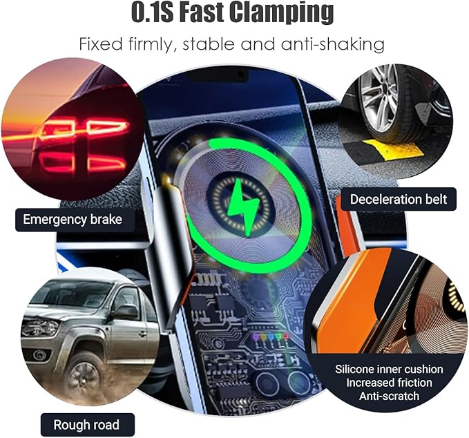 Wokyo Wireless Car Charger with 360° Rotatable Retention Clip, Anti-Shake Air Vent Phone Holder, Auto-Clamping Car Phone Mount Fit for 4.7-7.2 Inch Width Magnetically Chargeable Phones (Gold)
