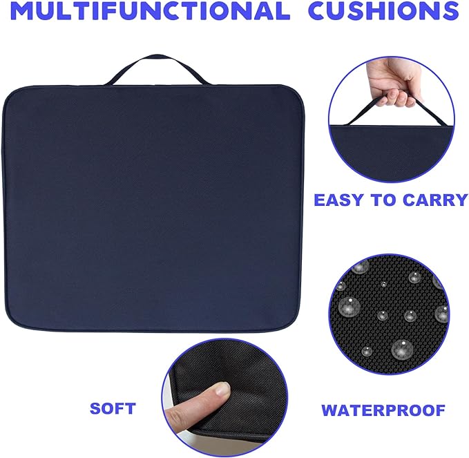 Black Stadium Seat Cushion 2 Pack, Boat Canoe Kayak Seat Cushion, Bleacher Seat Cushion, Portable and Extra Thick Cushion for Any Outdoor Events