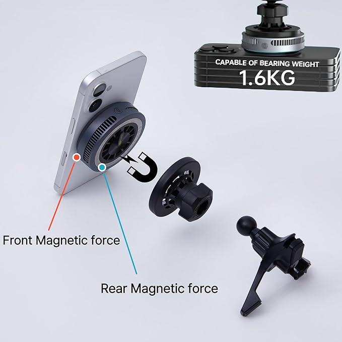 Qi2 15W Magnetic Wireless Car Mount Charger, MagSafe Compatible Air Vent Phone Holder with Peltier Cooling for iPhone 16/15/14/13, Galaxy S26,S25 Detachable Car & Desk Charger (Black)