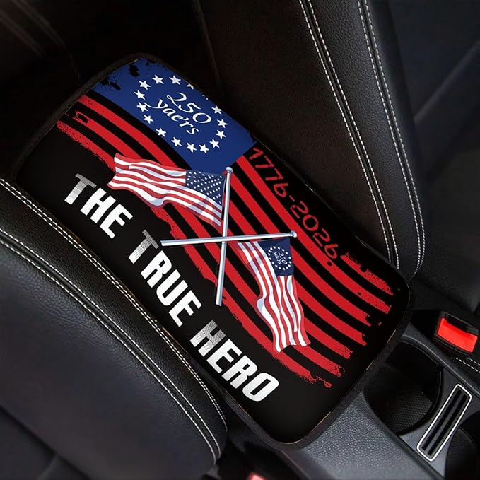 Dreaweet 250 Years American Flag Arm Rest Cover for Car Universal Fit The True Hero Center Console Cover Scratch & Slip Resistant Armrest Cover for Car Truck SUV Sedan