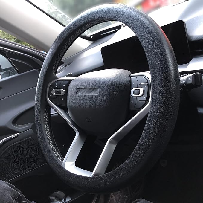 Universal Black Car Steering Wheel Cover: RPKEY 13.5 to 15 inches Silicone Steering Cover Compatible with Most Car Models Including Round D Shape