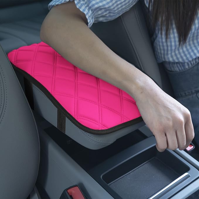 FH Group Neosupreme Pink Diamond Pattern Center Console Pad – Water-Resistant Armrest Cover Protector for Cars, SUVs & Trucks
