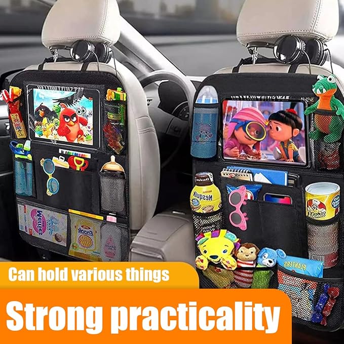 ZIMISI Car Backseat Organizer, Oxford Cloth Kick Mats Back Seat Protector with 9 Pockets & Clear Tablet Holder, Universal Waterproof Car Road Trip Essentials Storage Accessory (1PC)