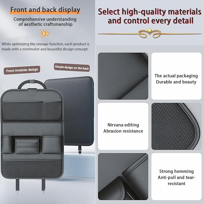 Popular Items Rear Seat Organizer, Premium Waterproof PU Leather Car Seat Back Pocket with Stain Proof iPad Storage, Black