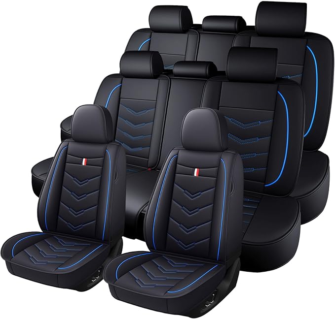 Car Seat Cover 8 Seats for Hyundai Palisade 2020-2025, Durable Wear Resistant Waterproof Sport Seat Cover, Breathable No Odor Premium Leather Vehicle Seat Covers.(Standard,Black Blue)