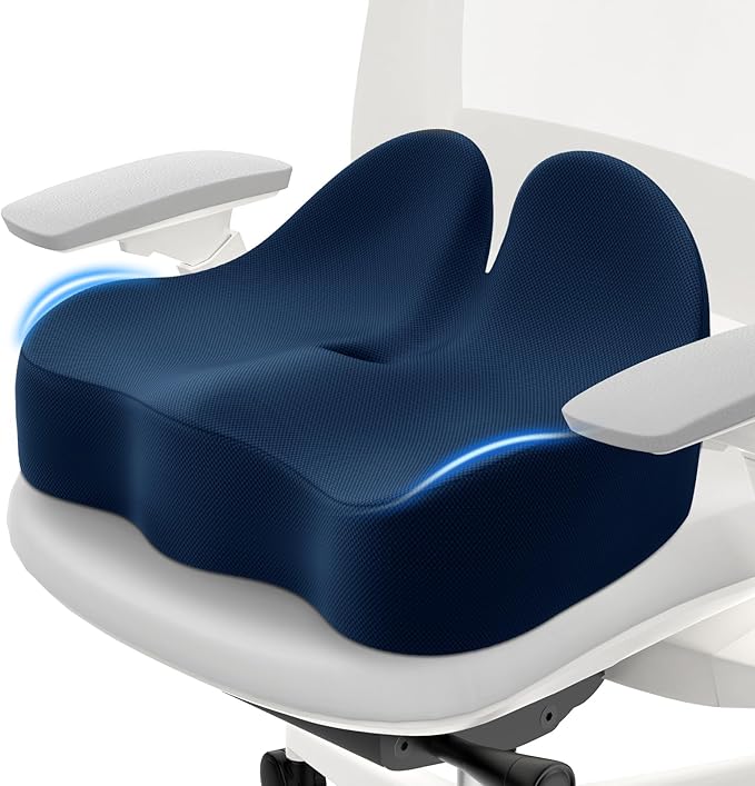 Memory Foam Seat Cushion for Office Chair, Ergonomic Coccyx Cushion for Desk Chair, Tailbone Support Pillow for Long Sitting, Non-Slip Seat Pad for Home, Gaming Chair -Navy Blue, X-Large