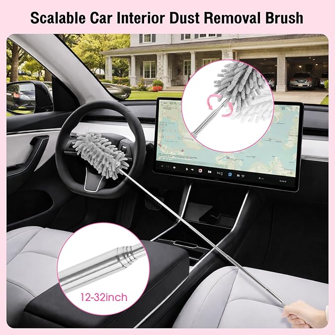 Pink Car Cleaning Kit, 25Pcs Detailing Kit Interior with 4-in-1 Power Handheld Vacuum Cleaner, Detailing Brush Set, 2-in-1 Windshield Cleaner Tool, Car Accessories for Cleaning, Gift for Women