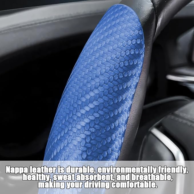 Mandark 3PCS Carbon Fiber Car Steering Wheel Cover, Anti-Skid Leather Vehicle Segmented Steer Wheel Protector, Auto Interior Protection Guard Accessories, Universal for Most Cars (Blue)
