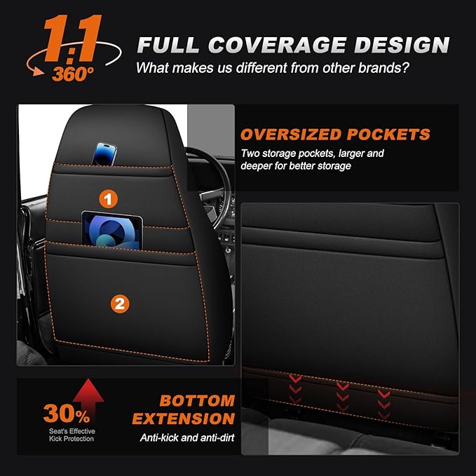 AOMSAZTO Custom Fit Seat Covers for Jeep Wrangler: YJ 1991 1992 1993 1994 1995 Leather Car Seat Covers Full Set Black