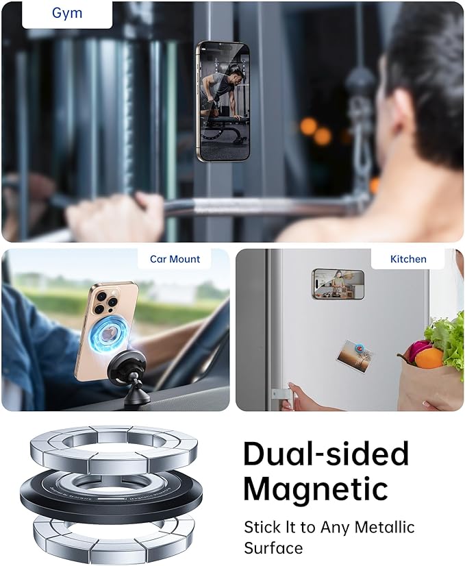 SYNCWIRE Magnetic Phone Ring Holder for MagSafe [2 Pack], 360° Rotation Dual Sided Magnet Grip Cell Phone Ring Stand Finger Kickstand Compatible with iPhone 17 16 15 14 13 12 Pro Max fits MagSafe