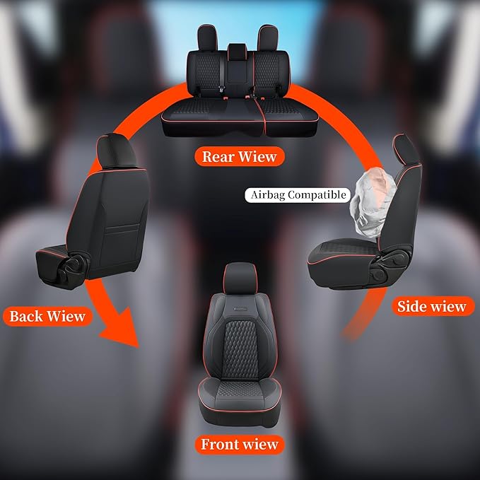 Coverado Seat Covers Full Set for Jeep Wrangler, Waterproof Car Seat Covers for Automotive Truck Seat Covers Custom Fit for 2008-2012 Jeep Wrangler JK Seat Covers for Cars 4 Door(Red Line)