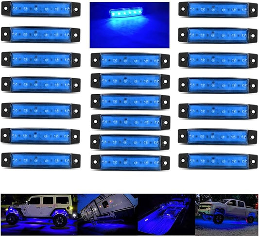 20 Pcs Rock Lights Blue Strip Lights Wheel Fender Well Underglow Led Lights for Cars Exterior Side Marker for Truck Golf Cart Wrangler RV RV SUV Offroad