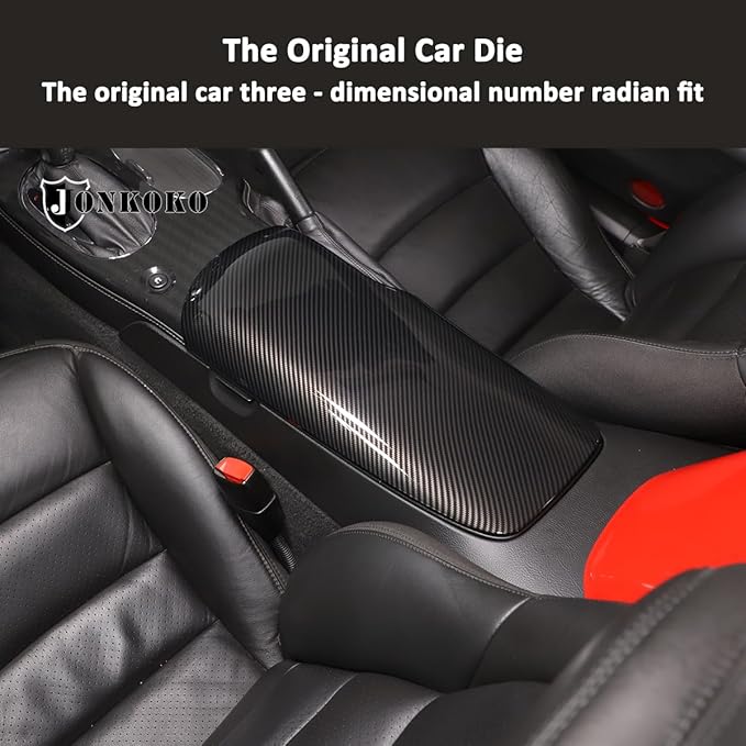 Car Center Console Pad for Chevrolet Corvette C6 2005-2013 Car Armrest Cover Leather Cushion Waterproof Auto Armrest Seat Box Protector Accessories (Leather) (ABS-Carbon Fiber)