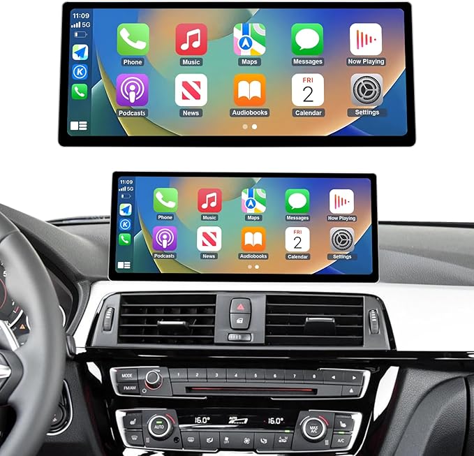 NINETOM 2026 Upgraded 12.3" Ultra-Narrow Touchscreen Wireless CarPlay Android Auto Receiver Compatible with BMW 3/4 Series F30/F31/F32/F33/F34/F36 (2017–2019), for EVO System