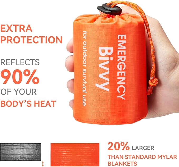 Esky Emergency Sleeping Bag, Survival Bag Portable Thermal Bivy Sack, Waterproof Lightweight Emergency Blanket Survival Gear with Compass for Camping Hiking Outdoor Adventure