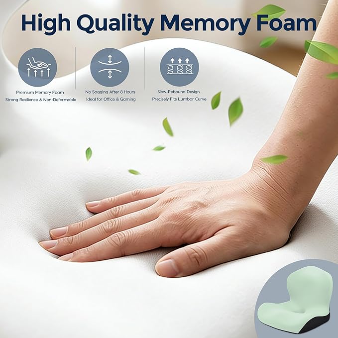 Seat Cushion, Office Chair Cushion, L-Shaped Ergonomic Car Seat Cushions, Memory Foam Chair Cushion, Lumbar Support Pillow for Wheelchair, Car, Home, Office, Desk, Green