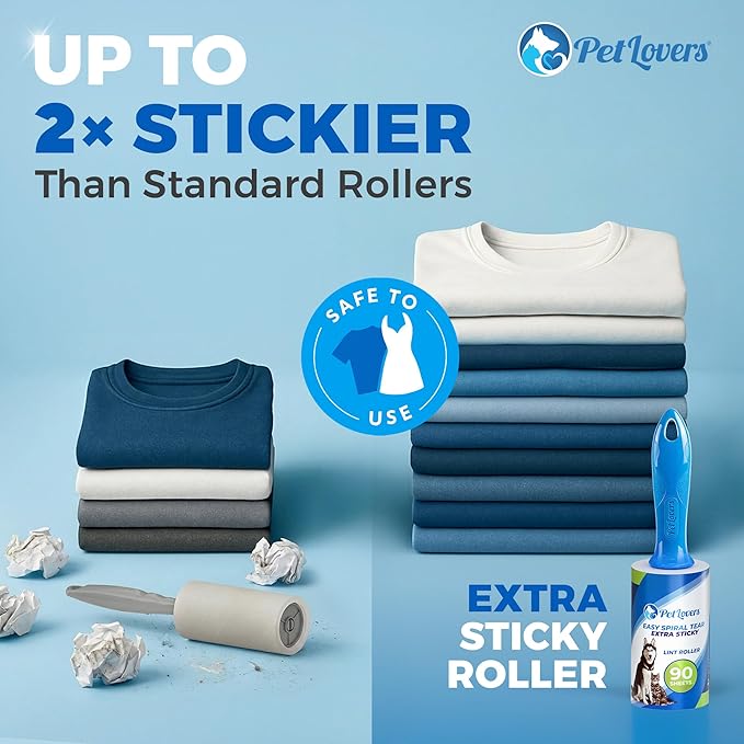 PetLovers Extra Sticky Lint Roller Mega Value Set 900 Sheets for Pet Hair Removal and Clothes, Dog and Cat Lint Remover, 10 Pack