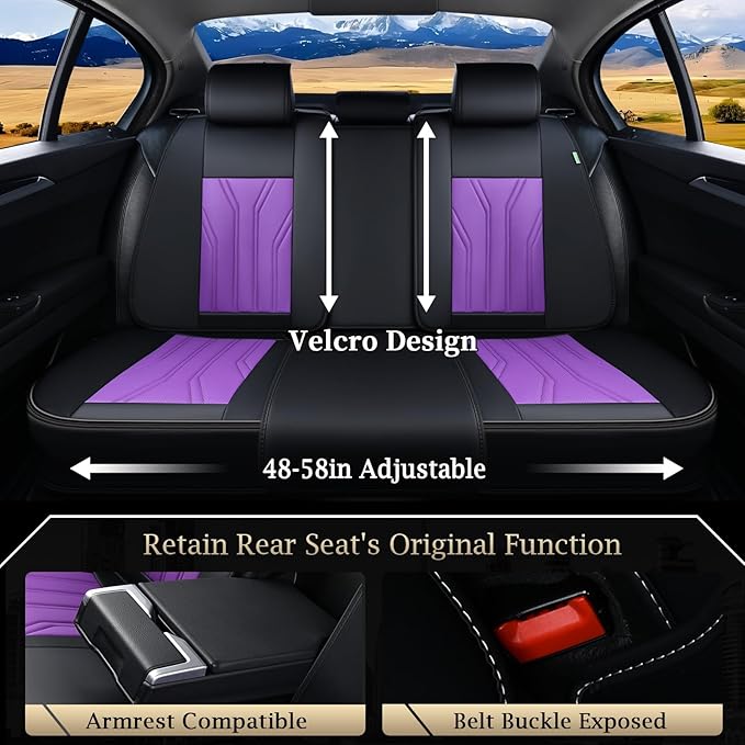 FLORICH Rear Seat Covers Leather Car Seat Covers Waterproof Back Seat Cover Automotive Seat Covers Universal Seat Cushion Protector for Most Cars Trucks SUV-Black&Purple
