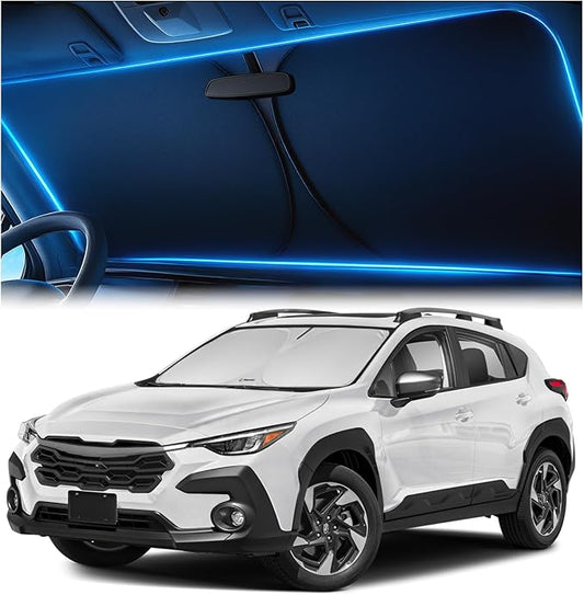 Windshield Sunshade for Subaru Crosstrek 2018-2024 2025 2026 - Innovative No-Light-Pass Technology, Mirror Cut-Out, Blocks 99% UV Rays, Fade-Resistant, Easy-Fold Crosstrek Windshield Sun Shade