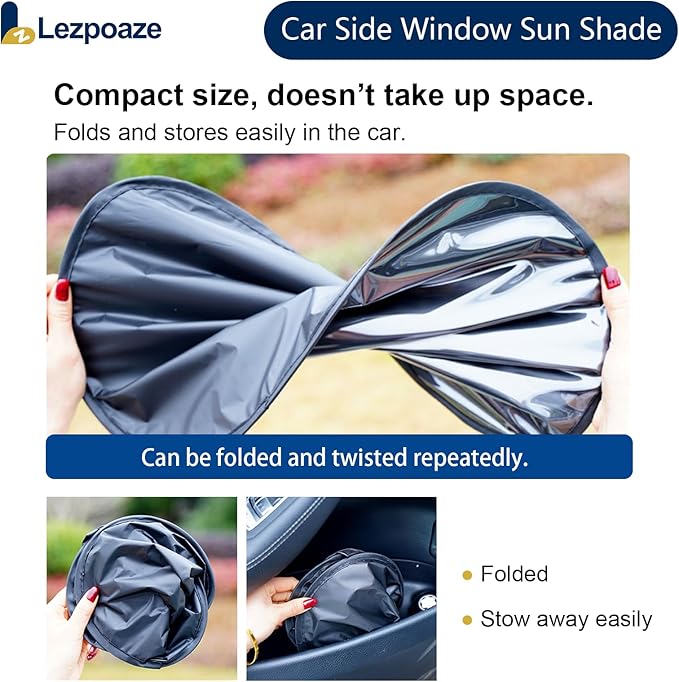 2-Pack Car Side Window Sun Shade | Black Gel Electrostatic UV Protection Sunshade | Universal Fit 99% Vehicles | Foldable Car Shades