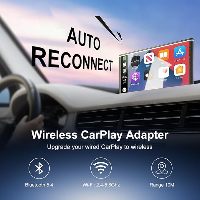 Mini Wireless Adapter for Carplay & Android Auto, 2026 Upgraded, Converts Wired to Wireless CarPlay Dongle, Plug & Play, Fast Stable Connection, Compact Design for iPhone & Android with USB/USB-C