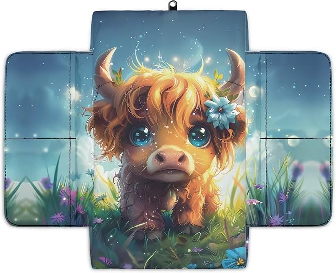 Wanyint Cute Highland Cow Auto Center Console Armrest Cover Arm Rest Seat Box Pad Protector with Side Storage Pocket Middle Console Pad for Car Storage Box Car Interior Accessories