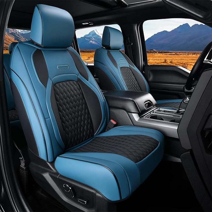 Coverado JK Seat Covers 4 Door for Jeep Wrangler, Waterproof Leather Car Seat Cover for Jeep Wrangler Vehicle Truck Accessories Custom Fit for 2013-2017 Jeep Wrangler Seat Covers Full Coverage(Blue)