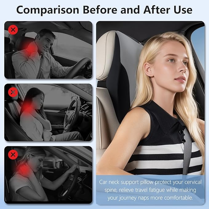 BABUR Car Headrest Pillow | Ergonomic Memory Foam Neck Shoulder Support Pillow with Adjustable Design & Enlarged Surface | Pain Relief for Driving Travel Sleeping | Gray1 Pack