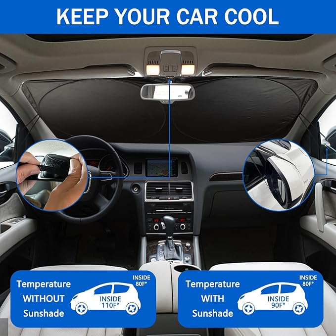 Car Windshield Sun Shade, Funny Eyes Sun Visor, Wear-Resistant Black Tape, Foldable 59‘’x27.5‘’/63''x31.5''