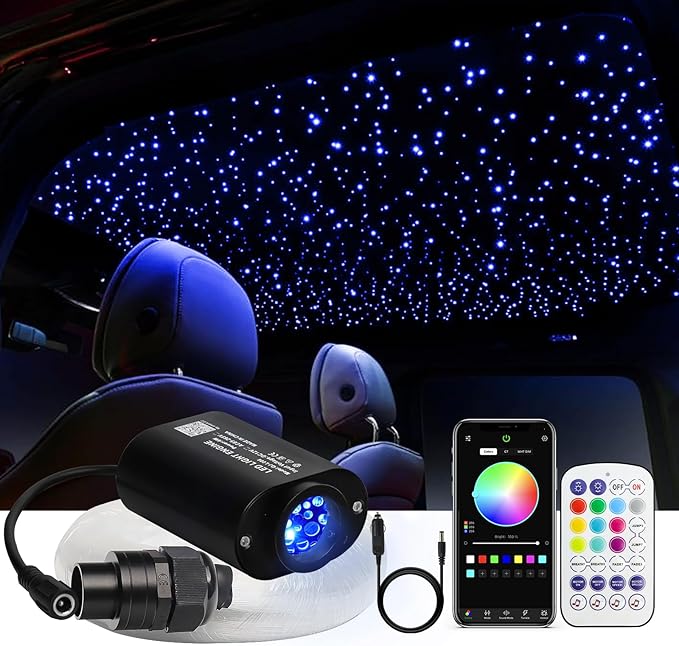 Small Size Car Twinkle Fiber Optic Starlight Headliner Kit, Sound-Activated APP& Remote Control Starlight Engine for Car Home, 400pcs 9.8ft