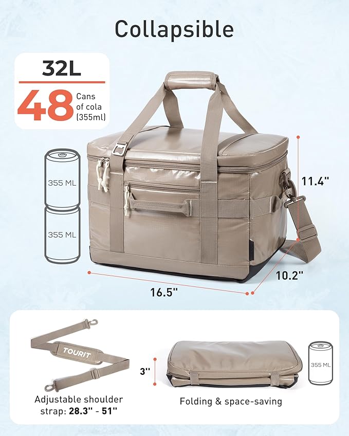 TOURIT Soft Sided Cooler Bag Insulated 48/60 Cans, Large Collapsible & Leakproof Ice Chest for Picnic, Beach, Camping, Travel
