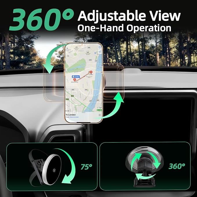 Car Phone Mount for Ford Bronco Sport (2021-2023 2024, 8" Screen), MagSafe Car Mount, 15W Wireless Charger, iPhone Magnetic Mount for Samsung & Android, 360° & Hands Free, Car Interior Accessories