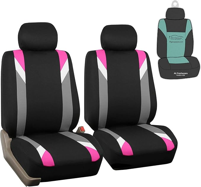 FH Group Car Seat Covers Premium Modernistic Flat Cloth Car Seat Covers Front Seats Only Pink Black, Airbag Compatible Universal Fit Interior Accessories Cars Trucks SUV Car Accessories Protector