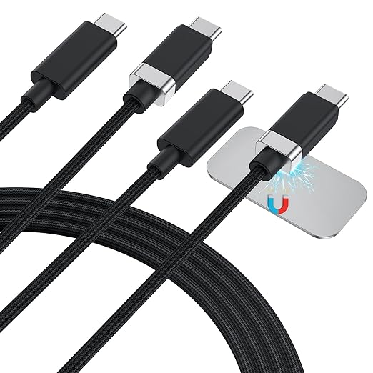 Magtame StayCable 2Pack 3.3FT USB C to USB C Cable, Magnetic Holder for Anti-Drop Cord Management, 60W Fast Charging and Data Sync, Braided Type C Charger Cable for iPhone 17/16, Laptop, Desk, Car