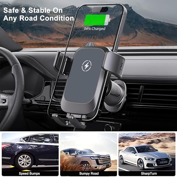 Wireless Car Charger, Auto-Clamping Air Vent Mount Car Phone Holder - 15W/10W/7.5W Fast Charging Compatible with iPhone 17/16/15/14/13/13 Pro/12 Pro Max/12 Pro/12 & Samsung Galaxy, Gift for Men Women