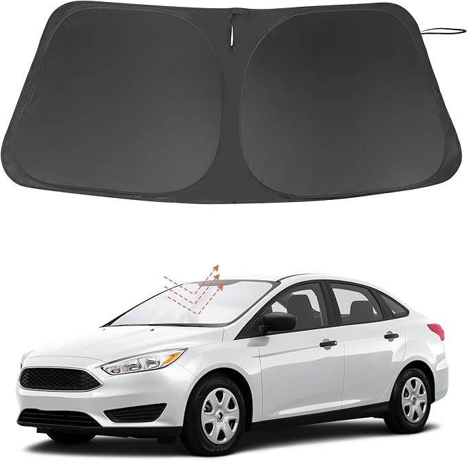 Windshield Sun Shade Custom Fit for 2012-2018 Ford Focus Hatchback Accessories Foldable Sunshade Sun Blocker Protect Car from Sun Rays & Heat Damage Keep Car Cooler