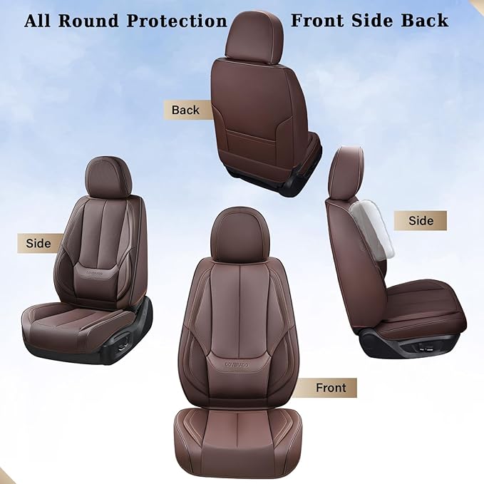 Coverado Seat Covers, Car Seat Covers Front Seats, Car Seat Cover, Car Seat Protector Waterproof, Car Seat Cushion Nappa Leather, Brown Seat Covers Carseat Cover Universal Fit for Most Cars