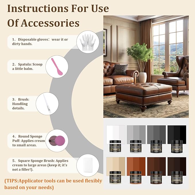 2025 New Advanced Leather Recoloring Balm,Dark Gray Leather Repair Kit for Furniture,Leather Dye Filler,Leather Color Restorer for Couches,Leather Scratch Remover for Car Interior