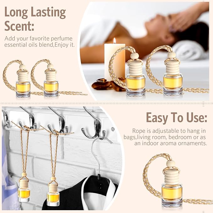 BBTO 100 Pcs Car Air Fresheners Diffuser with Wooden Cap Empty Aromatherapy Diffuser Clear Fragrance Holder Pendant Hanging Perfume Fresheners Bottles for Car Decor(Classic,Clear)