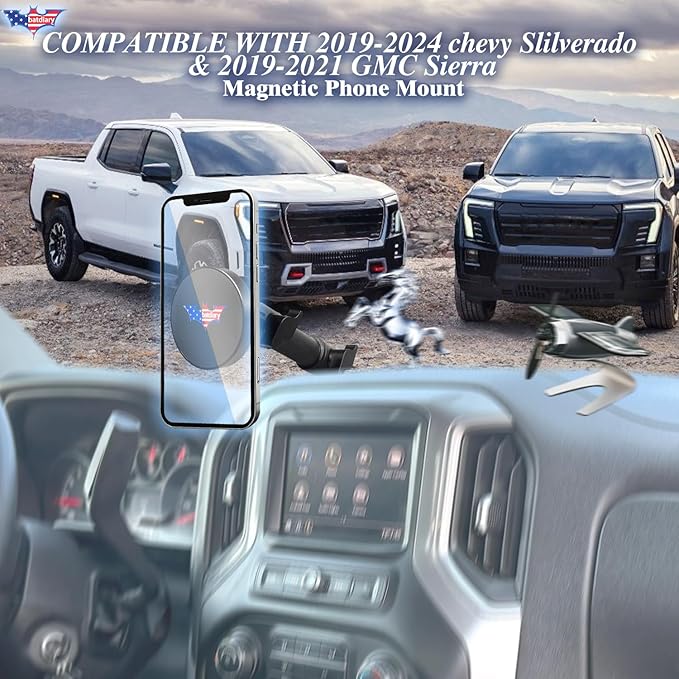 2024 Silverado 1500 Magnetic Phone Mount Compatible with 2019-2024 Chevy Silverado & 2019-2021 GMC Sierra，No-Drill Metal Cell Phone Holder for Dash Platform Car Accessories