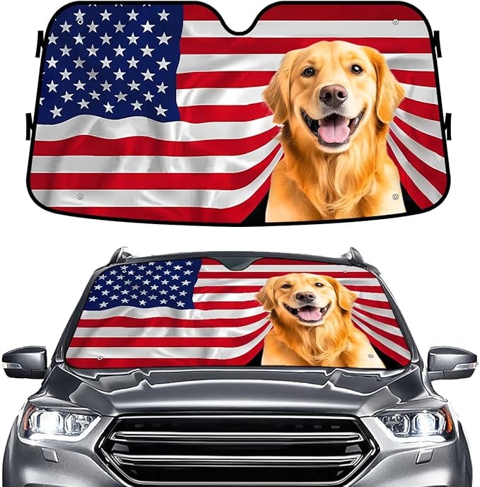 GENANY Golden Flag Windshield Sun Shade for Car SUV Truck (55x30 Inches), Sun Shade Windshield, Shades for Front Windows, Protector Blocks UV, Car Decor