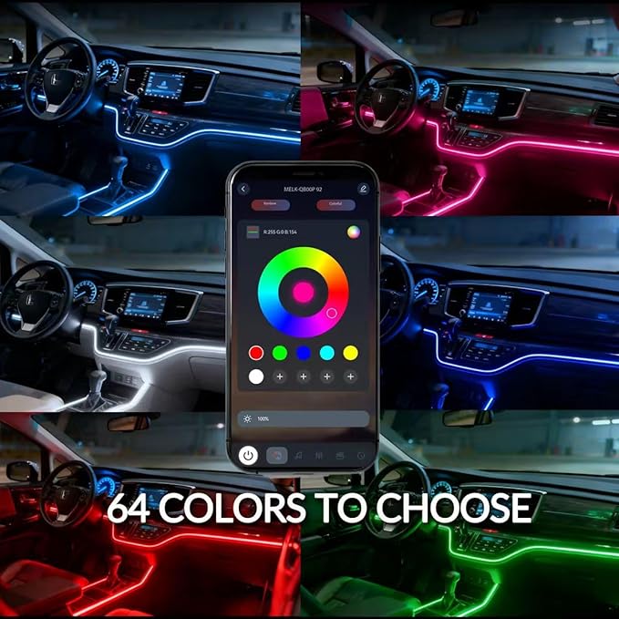 Interior Car Strip Lights Dreamcolor Acrylic Car Decorative Lights with APP Control Multicolor Internal Lighting Kit Music&DIY Function Ambient Fiber Optic Strip LEDs (Multicolor 10 in 1)